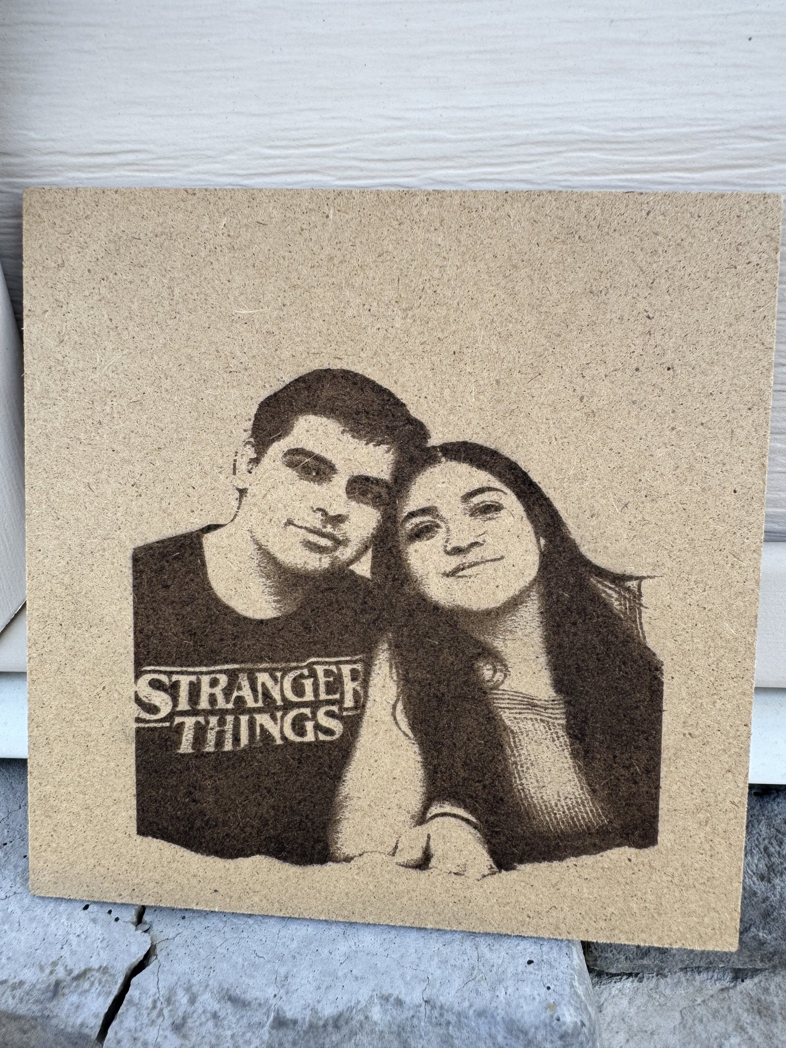 Custom portrait laser engraved on wood